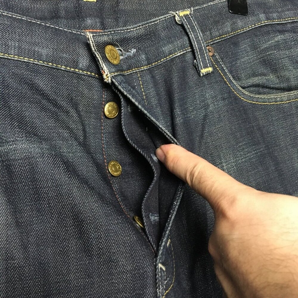 Banana Republic Men Straight Leg Blue Jeans size 36x32 Raw Look Denim Button Fly - Picture 8 of 16